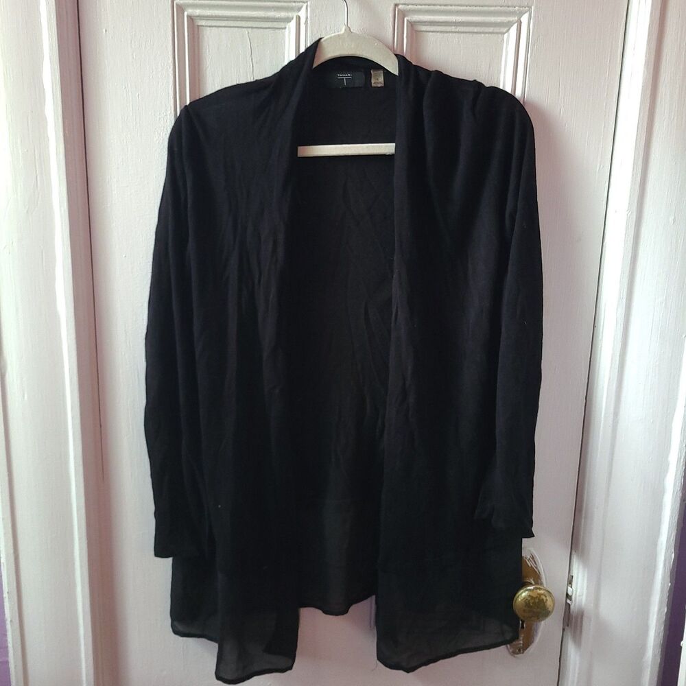 Tahari T Women's Black Open Front Lightweight Mid-Length Jacket Solid S